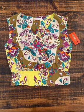 Intimo Multicolor Floral V-Neck Crop Top in Olive, Yellow & Teal
